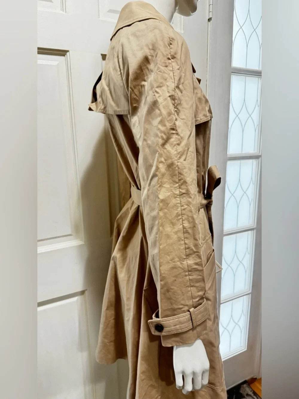 Tory Burch Womens Trench Coat Beige Collared Long Sleeve Buckle Size 6